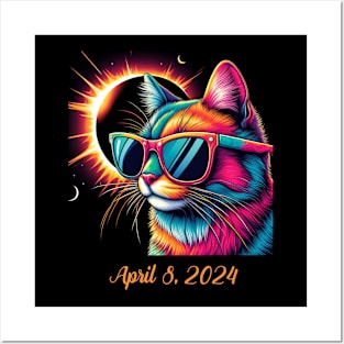 Total Solar Eclipse 2024 Cat Wearing Solar Eclipse Glasses Posters and Art